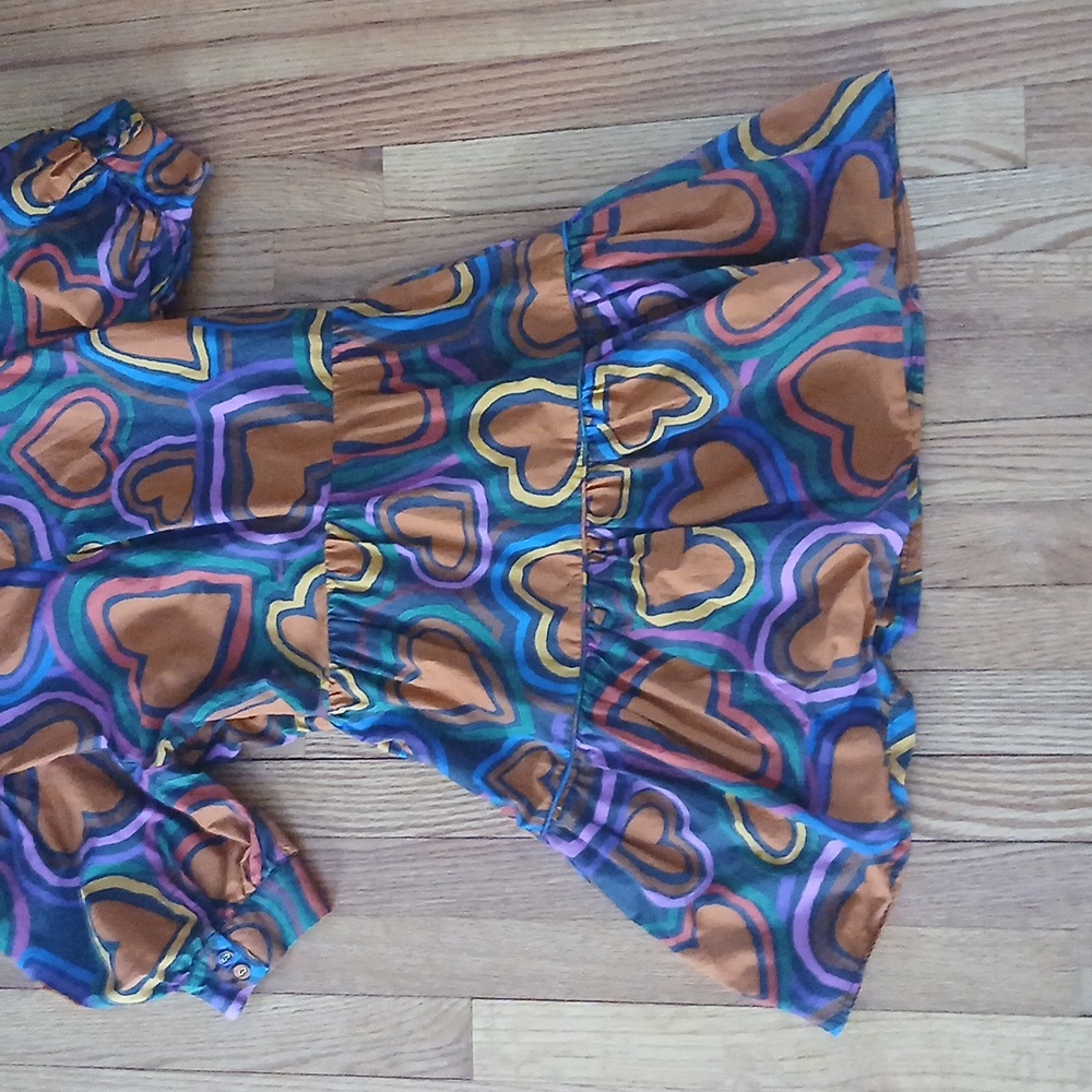 FARM Rio Multicolor Heart Print Mini Dress - Orange, Purple, Pink, Green, Blue - Picture 9 of 12